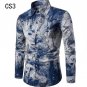 New Autumn Men Long Sleeve Shirt Plus Size Fashion Lapel Casual Dress Shirt Printed Hawaiian Shirt C