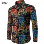 New Autumn Men Long Sleeve Shirt Plus Size Fashion Lapel Casual Dress Shirt Printed Hawaiian Shirt C