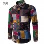 New Autumn Men Long Sleeve Shirt Plus Size Fashion Lapel Casual Dress Shirt Printed Hawaiian Shirt C