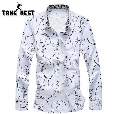 TANGNEST 2017 Spring Long-sleeved Men Shirt Casual Big Size Chemise Homme Fashion Printing Single Br