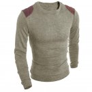 Autumn Spring Fashion Classic Solid Sweater O-Neck Leather Stitching Slim Fit Knitting Men\'s Sweate