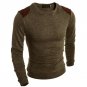 Autumn Spring Fashion Classic Solid Sweater O-Neck Leather Stitching Slim Fit Knitting Men\'s Sweate