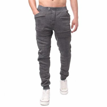 Mens Sweatpants Biker Jogger Elastic Waist Pleated Long Trousers 2018 Fashion Autumn Winter Solid Ca