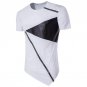 2017 Summer Mens Cotton T-shirt Leather Patchwork Short Sleeve Round Neck Irregular Zipper Hem Casua