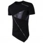 2017 Summer Mens Cotton T-shirt Leather Patchwork Short Sleeve Round Neck Irregular Zipper Hem Casua