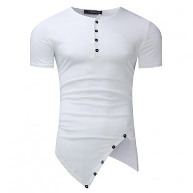 2017 Summer Men Tee Shirt Short Sleeve Plus Size Cotton Sweatshirt Irregular Hem Buttons Tshirt Slim