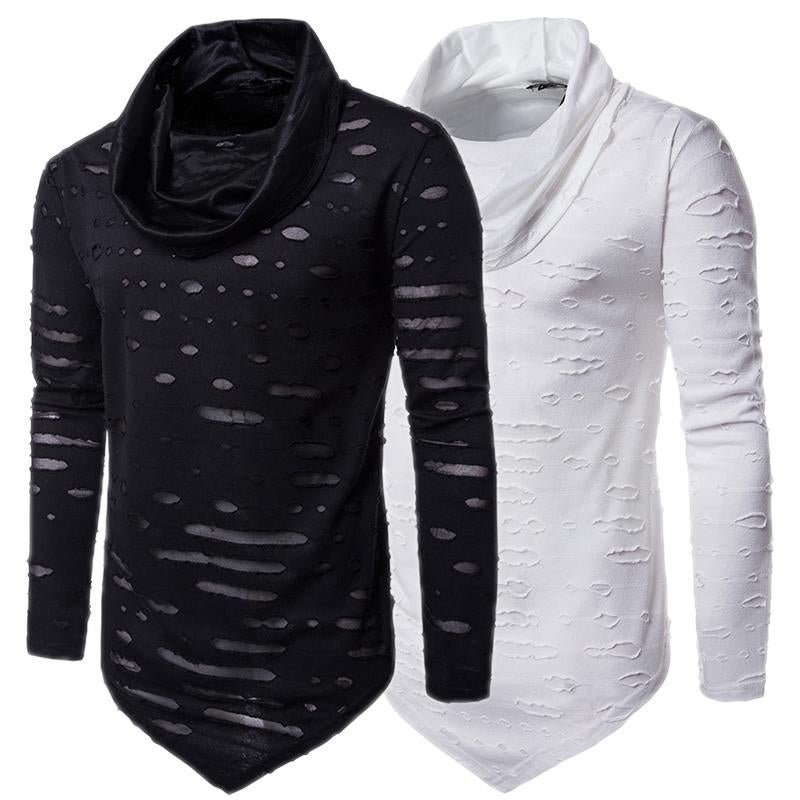 2017 Male Tops T-shirts Fashion Brand Muscle Men Turtle Neck Long Sleeve T Shirt Street Hip Hop Asym