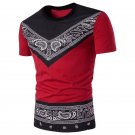 Vintage Retro Ethnic Print Cotton T-shirt  Men\'s Short Sleeve Crew Round Neck Slim Fit Casual T shi