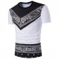 Vintage Retro Ethnic Print Cotton T-shirt Men\'s Short Sleeve Crew Round Neck Slim Fit Casual T shi