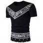 Vintage Retro Ethnic Print Cotton T-shirt Men\'s Short Sleeve Crew Round Neck Slim Fit Casual T shi