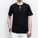 2017 New Summer Men\'s  Linen T-shirts Chinese Style Mens T Shirt Short Sleeve Tie Neck Solid Color 