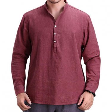 2018 Tee Shirts Tops Men Basic Pullover Tshirts Cotton Line Long Sleeve Stand Collar Buttons Leisure
