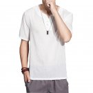 New Summer Casual Men\' S Linen T-Shirts Short Sleeve Solid Mandarin Collar Fashion T-Shirt Mens Clo