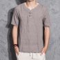 New Summer Casual Men\' S Linen T-Shirts Short Sleeve Solid Mandarin Collar Fashion T-Shirt Mens Clo