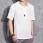New Summer Casual Men\' S Linen T-Shirts Short Sleeve Solid Mandarin Collar Fashion T-Shirt Mens Clo