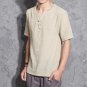 New Summer Casual Men\' S Linen T-Shirts Short Sleeve Solid Mandarin Collar Fashion T-Shirt Mens Clo