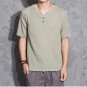 New Summer Casual Men\' S Linen T-Shirts Short Sleeve Solid Mandarin Collar Fashion T-Shirt Mens Clo