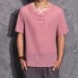 New Summer Casual Men\' S Linen T-Shirts Short Sleeve Solid Mandarin Collar Fashion T-Shirt Mens Clo
