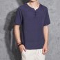 New Summer Casual Men\' S Linen T-Shirts Short Sleeve Solid Mandarin Collar Fashion T-Shirt Mens Clo