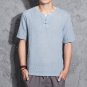 New Summer Casual Men\' S Linen T-Shirts Short Sleeve Solid Mandarin Collar Fashion T-Shirt Mens Clo