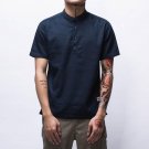Envmenst 2017 Summer Men Linen Button Stand Collar Tshirt Chinese Style T shirts Casual Short Sleeve