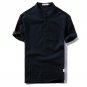 Envmenst 2017 Summer Men Linen Button Stand Collar Tshirt Chinese Style T shirts Casual Short Sleeve