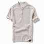 Envmenst 2017 Summer Men Linen Button Stand Collar Tshirt Chinese Style T shirts Casual Short Sleeve