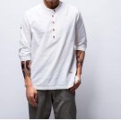 Envmenst 2017 Men Flax Stand Collar T-shirt Leisure Short Sleeve Fashion Summer Style Top Tees Plus 