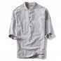 Envmenst 2017 Men Flax Stand Collar T-shirt Leisure Short Sleeve Fashion Summer Style Top Tees Plus 