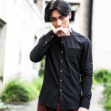 Summer Style Leisure Shirts Men Comfortable Pure Color Linen Fashion Shitrs Stand Collar Long Sleeve