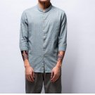 Envmenst 2017 Summer Fashion Leisure Shirts Men Three Quarter Sleeve Stand Collar Shirts Cotton and 