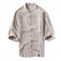 Envmenst 2017 Summer Fashion Leisure Shirts Men Three Quarter Sleeve Stand Collar Shirts Cotton and
