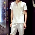 2 PCS Summer Men\'s Linen T-shirt Suit Set Chinese Style Short Sleeve T-shirt+Short Causal Male set 