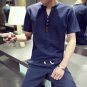 2 PCS Summer Men\'s Linen T-shirt Suit Set Chinese Style Short Sleeve T-shirt+Short Causal Male set