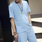 2 PCS Summer Men\'s Linen T-shirt Suit Set Chinese Style Short Sleeve T-shirt+Short Causal Male set
