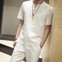 2 PCS Summer Men\'s Linen T-shirt Suit Set Chinese Style Short Sleeve T-shirt+Short Causal Male set