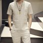 2 PCS Summer Men\'s Linen T-shirt Suit Set Chinese Style Short Sleeve T-shirt+Short Causal Male set
