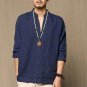 2018 Spring Summer Chinese Vintage Style Men Shirt Men\'s V-neck Long Sleeve Thin Linen Shirt Plain 