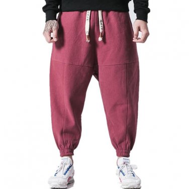Harem Pants Men warm fleece Elastic Waist Pants Trousers  Casual Joggers Sweatpants Male