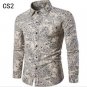 Mens Linen Floral Color Printing Shirts Fashion Mens Large Size National Wind Long-sleeved Cardigan 