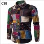 Mens Linen Floral Color Printing Shirts Fashion Mens Large Size National Wind Long-sleeved Cardigan 