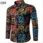 Mens Linen Floral Color Printing Shirts Fashion Mens Large Size National Wind Long-sleeved Cardigan 