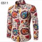 Mens Linen Floral Color Printing Shirts Fashion Mens Large Size National Wind Long-sleeved Cardigan 