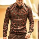 Men shirt Floral printing long sleeve shirts men clothes flowers printed shirts vintage Linen Casual