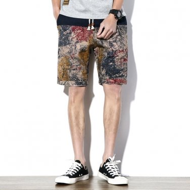 Men\'s Linen Shorts Large Size Classic Flower Print Design Men\'s Shorts Men Casual Boardshort Brand