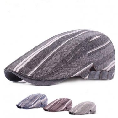 2017 New Spring and Summer Men\'s Cotton Linen Leisure Forward Cap Color Striped Ladies Retro Flat T