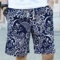 Men Cotton Linen Shorts Ethnic Style Summer Casual Loose Floral Print Beach Short Pants FS99