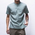 T shirts Men Linen Button Stand Collar Tshirt Casual Short Sleeve Solid Color T-shirt