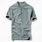 T shirts Men Linen Button Stand Collar Tshirt Casual Short Sleeve Solid Color T-shirt