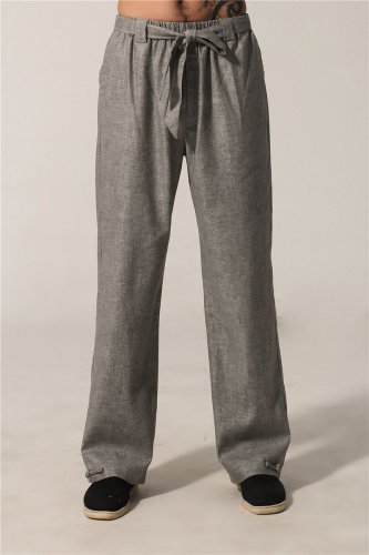 Spring Autumn Gray Chinese Men\'s Kung Fu Trousers Cotton Linen Pants Clothing Size S M L XL XXL XXX